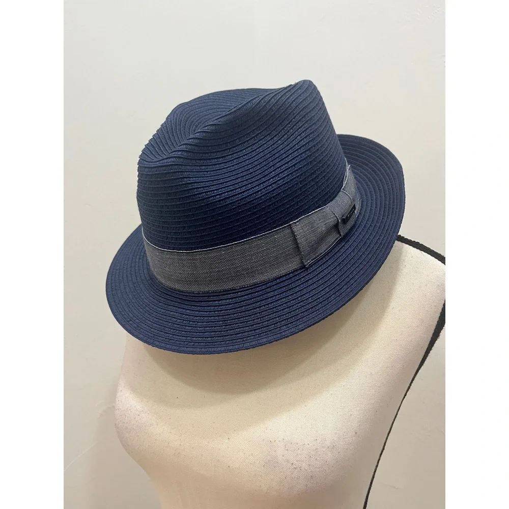 Biltmore 1917 Fedora Hat Mens XL Navy Blue Excellent‎ Toyo Straw Summer Trilby